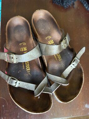 Birkenstock 37 Mayari Bronze Sandals Sparkle Slide Buckle Women’s 6 - 6.5 Very G